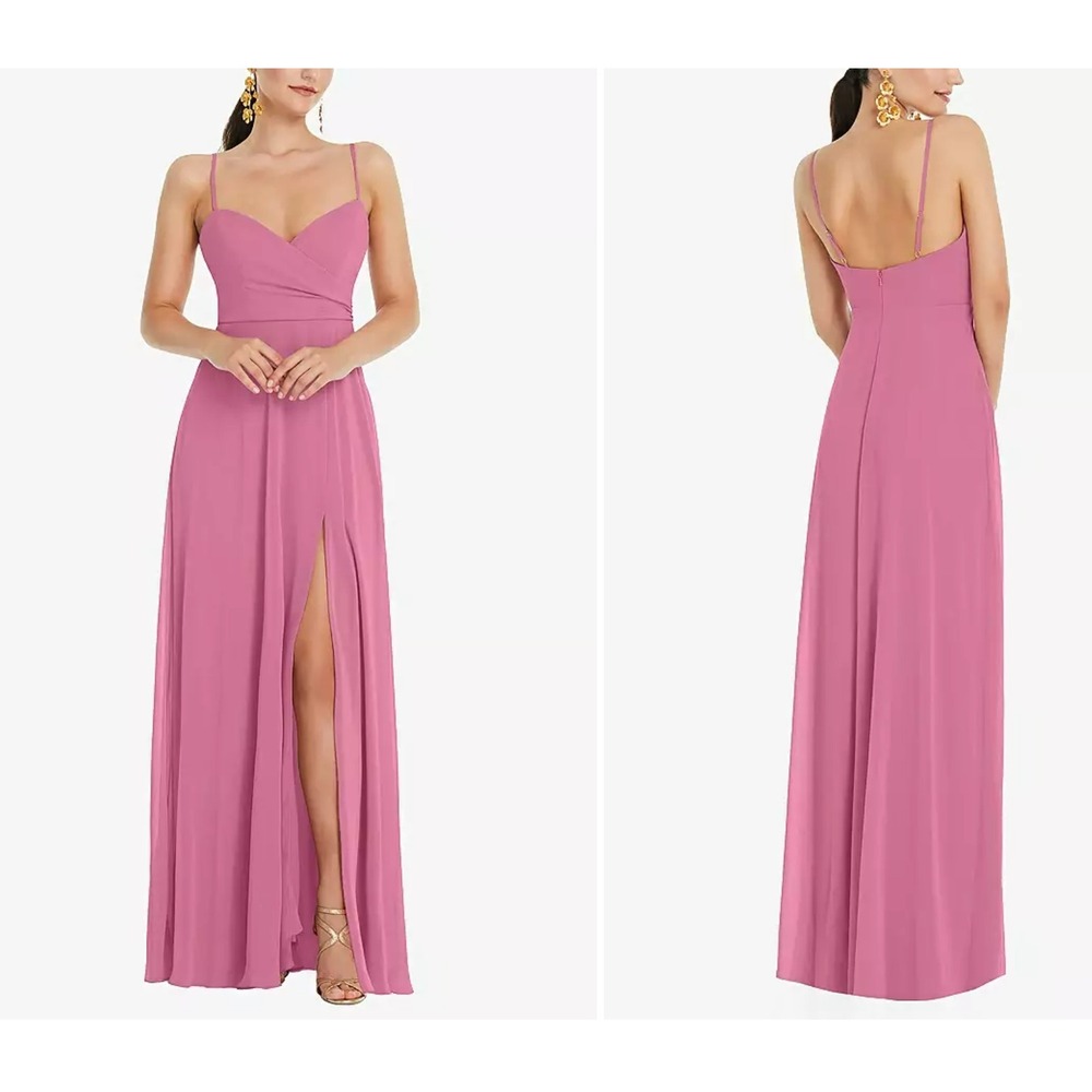 NWT Adjustable Strap Wrap Bodice Maxi Dress Formal Front Slit Orchid Pink sz 2